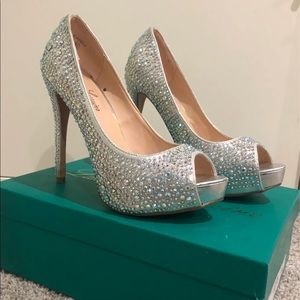 Silver cystal heels size 8.5